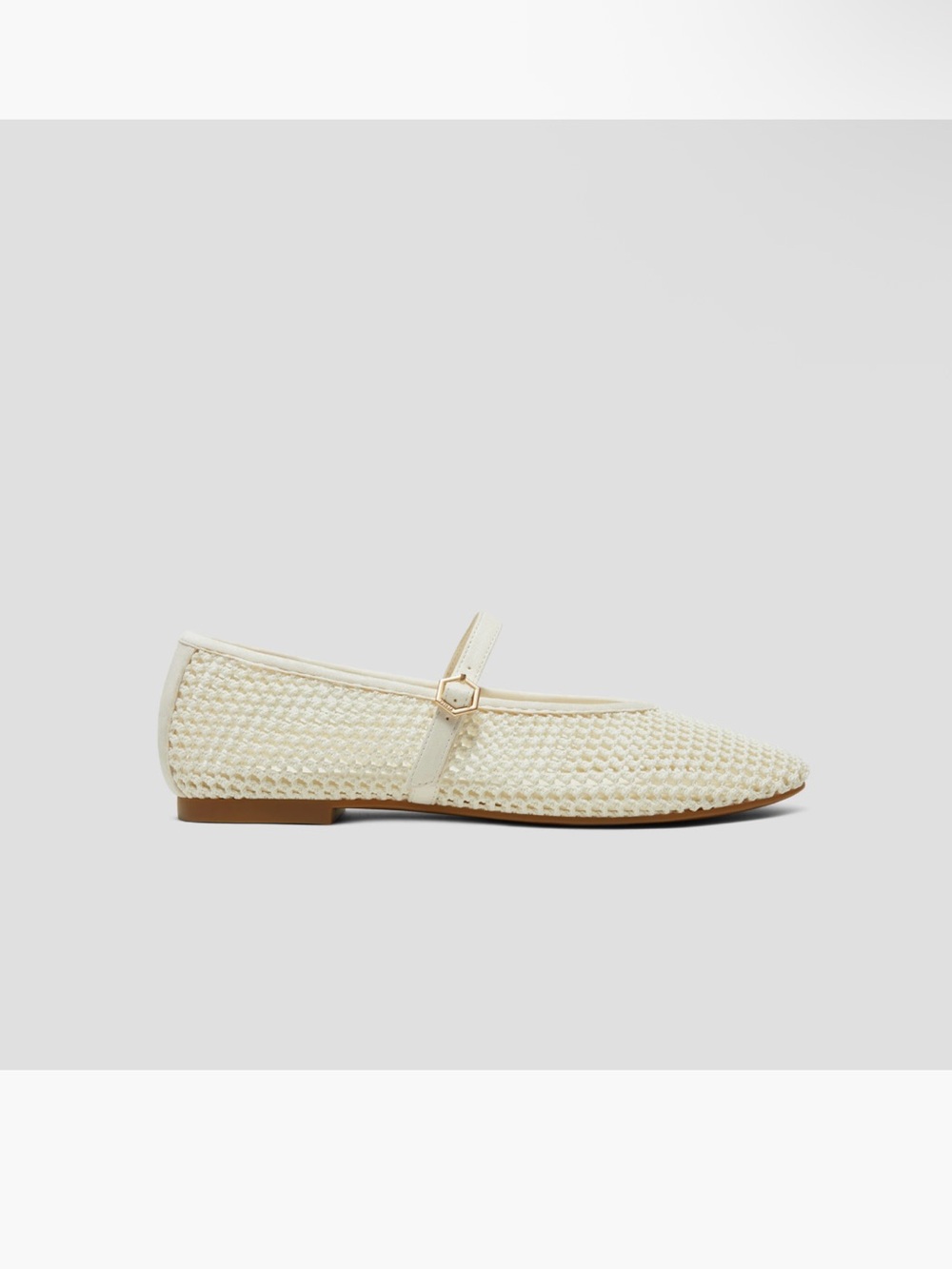 Woven Mary Jane Flats in Cream with Buckle Strap